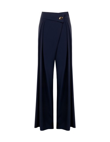 Pantalon palazzo en tissu cadi avec revers à la taille et détail bijou Rinascimento