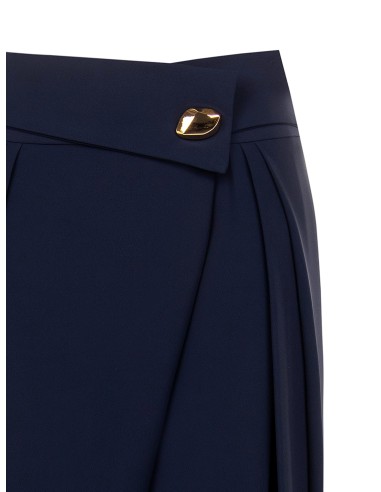 Pantalon palazzo en tissu cadi avec revers à la taille et détail bijou Rinascimento