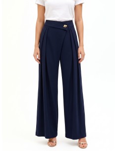 Pantalon palazzo en tissu cadi avec revers à la taille et détail bijou Rinascimento