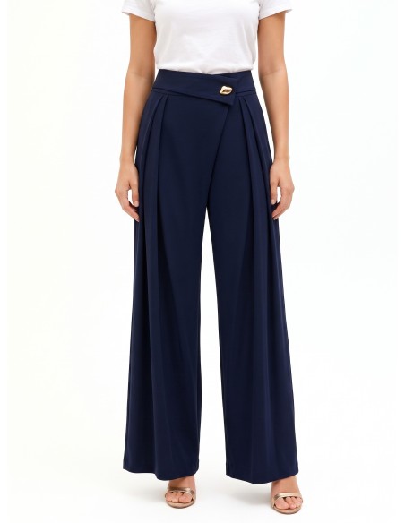 Pantalon palazzo en tissu cadi avec revers à la taille et détail bijou Rinascimento