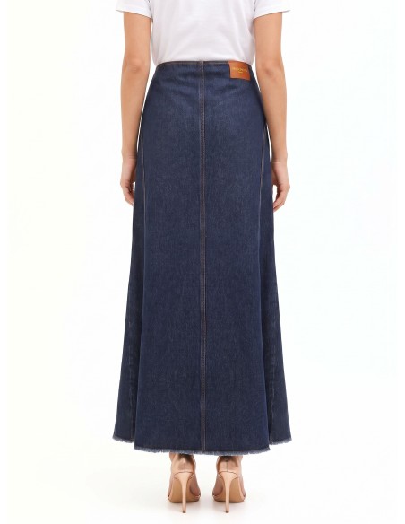 Jupe longue en denim délavage zéro avec fente frontale Rinascimento
