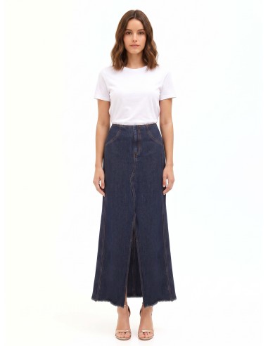 Jupe longue en denim délavage zéro avec fente frontale Rinascimento