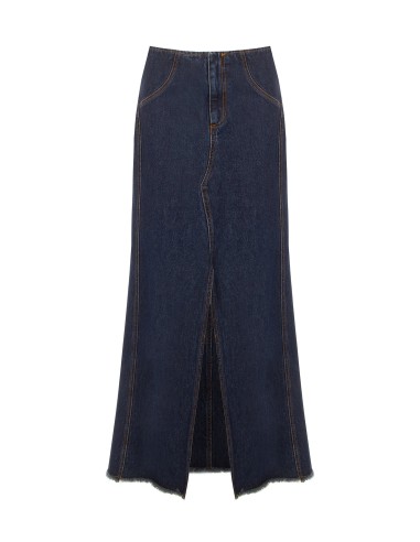 Lange denimrok in zero-wash denim met split aan de voorkant Rinascimento