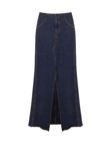 Jupe longue en denim délavage zéro avec fente frontale Rinascimento