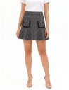 Mini-jupe en tweed avec bas volanté et petites poches effilochées Rinascimento