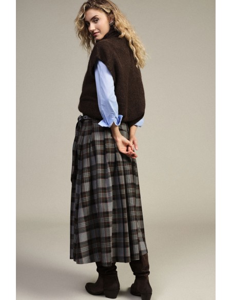 Jupe longue taille haute à motif écossais avec ceinture nouée Dixie
