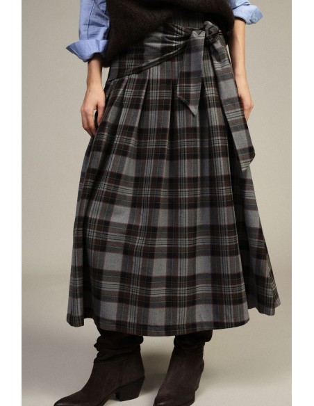 Jupe longue taille haute à motif écossais avec ceinture nouée Dixie