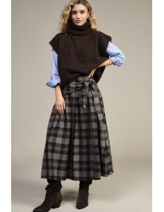 Lange rok met hoge taille, Schots motief en geknoopte riem Dixie