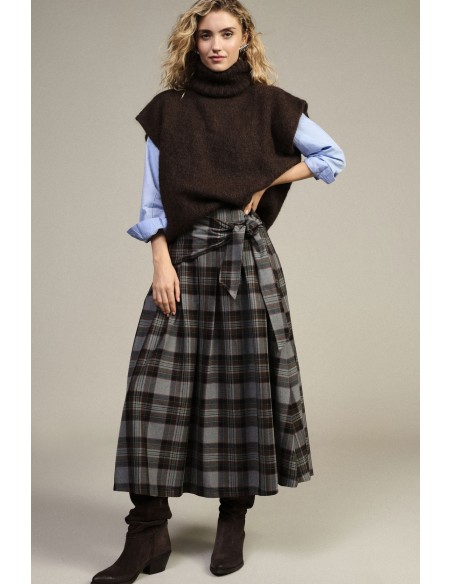 Lange rok met hoge taille, Schots motief en geknoopte riem Dixie