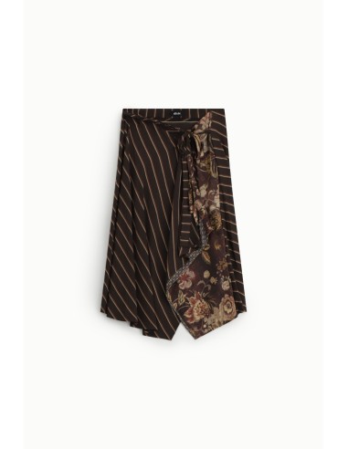 Jupe midi portefeuille à rayures et motif floral Dixie