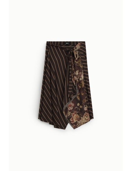 Jupe midi portefeuille à rayures et motif floral Dixie