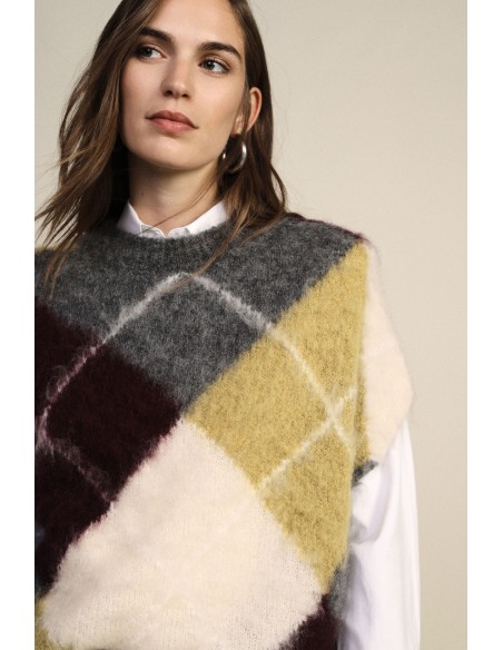 Pull sans manches à motif losanges avec col rond Dixie