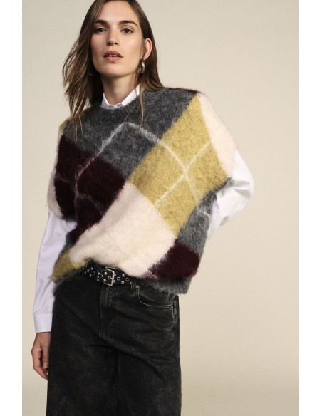 Pull sans manches à motif losanges avec col rond Dixie