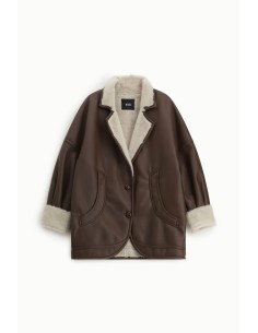 Dixie jas met knopen en voering van imitatie-shearling bont