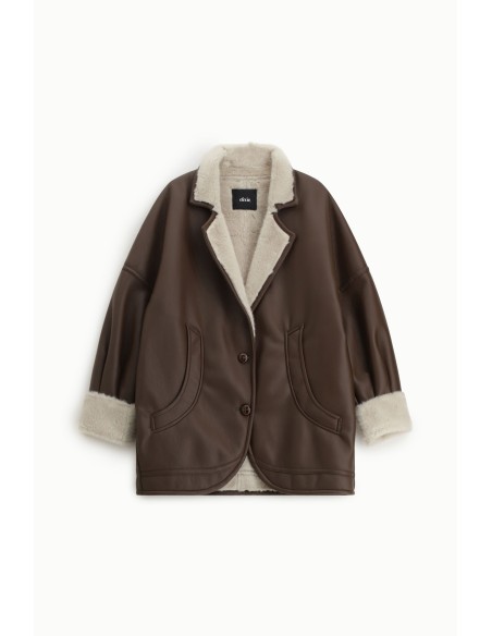 Manteau à boutons avec doublure en fausse fourrure effet peau lainée Dixie