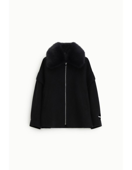 Manteau court avec col en fourrure et fermeture éclair Dixie