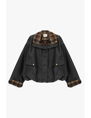 Veste en similicuir avec col et poignets à carreaux Dixie