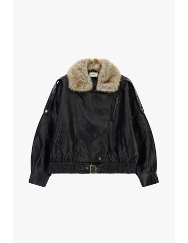Veste en cuir avec ceinture et col en fourrure Dixie