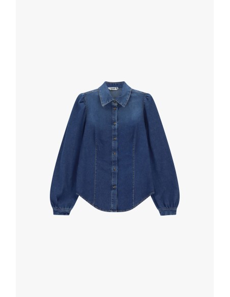 Denimblouse met wijde mouwen en knopen aan de voorkant Alstublieft
