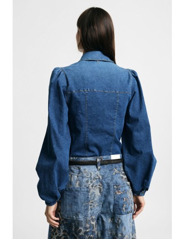 Chemisier en denim à manches amples et boutons sur le devant, s’il vous plaît