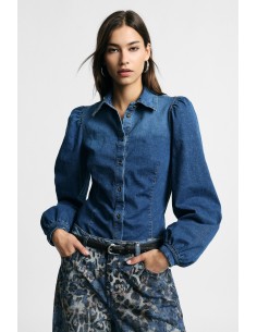 Chemisier en denim à manches amples et boutons sur le devant, s’il vous plaît