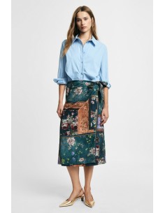 Jupe midi portefeuille à imprimé floral patchwork Please