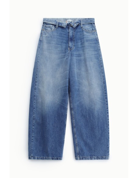 Jean à jambes larges taille haute, délavage usé Please