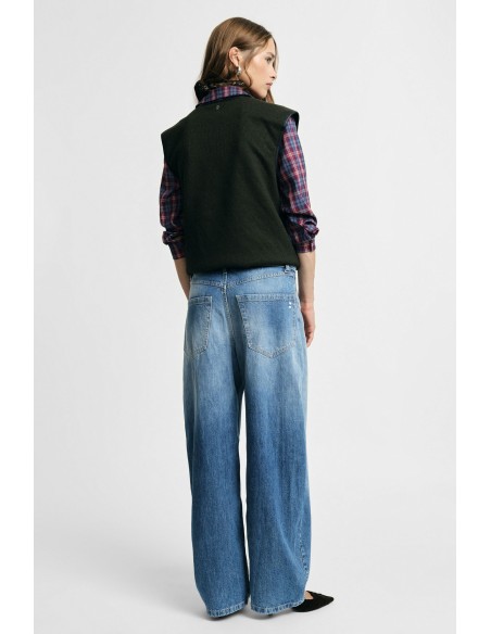 Jean à jambes larges taille haute, délavage usé Please
