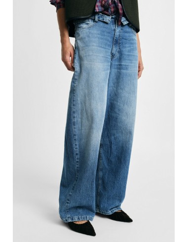Jean à jambes larges taille haute, délavage usé Please