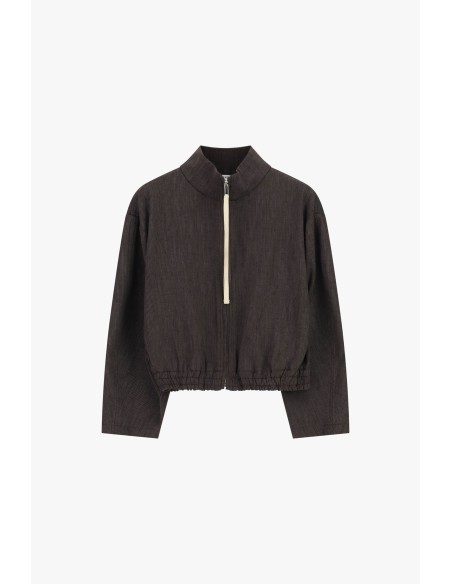 Sweat-shirt court zippé avec bas élastiqué S’il vous plaît