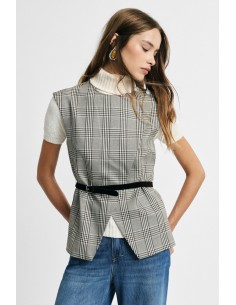 Gilet à carreaux avec ceinture et fente sur le devant velours côtelé