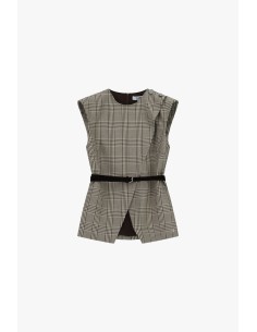 Gilet à carreaux avec ceinture et fente sur le devant velours côtelé 2