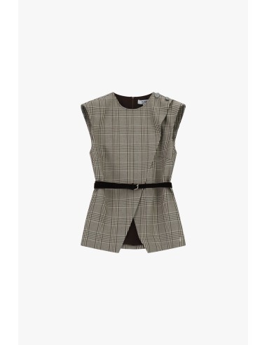 Gilet à carreaux avec ceinture et fente frontale Please