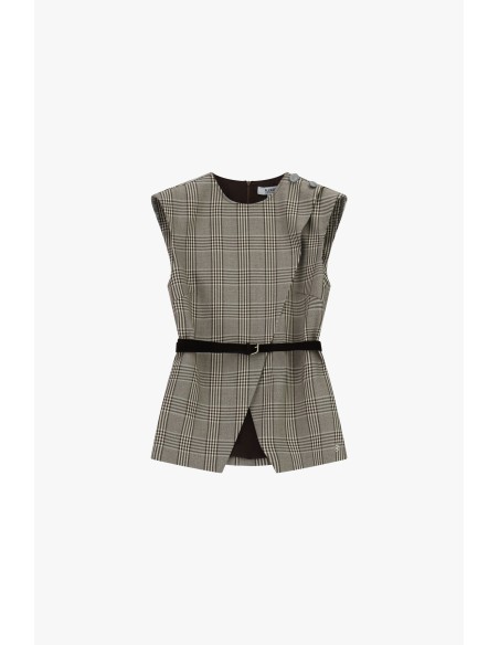 Gilet à carreaux avec ceinture et fente frontale Please