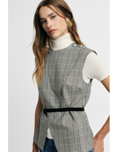 Gilet à carreaux avec ceinture et fente frontale Please