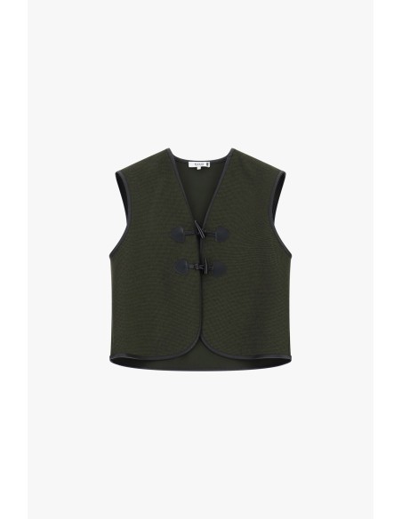 Vest met houtje-touwtjesluiting en contrasterende rand, alstublieft