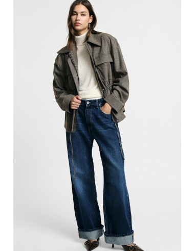 Jean ample taille haute à revers en bas Please