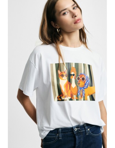 T-shirt à col rond avec imprimé illustré sur le devant