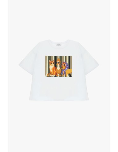 T-shirt à col rond avec imprimé illustré sur le devant