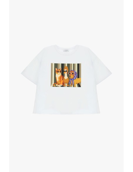 T-shirt à col rond avec imprimé illustré sur le devant