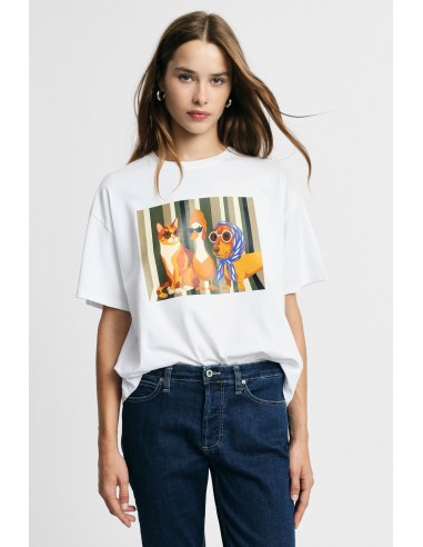T-shirt à col rond avec imprimé illustré sur le devant