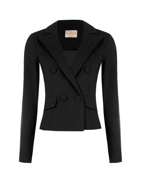 Veste blazer courte cintrée à double boutonnage en crêpe scuba avec boutons coordonnés Rinascimento
