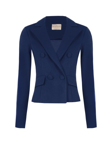 Getailleerde korte blazer met dubbele rij knopen van scuba-crêpe met bijpassende knopen van Rinascimento