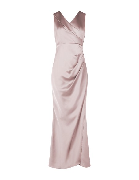 Robe longue en satin structuré croisée avec double décolleté en V Rinascimento