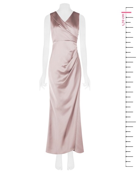Robe longue en satin structuré croisée avec double décolleté en V Rinascimento