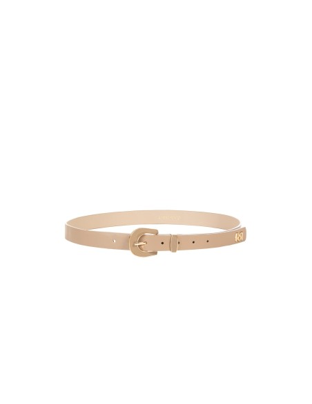 Ceinture fine en similicuir avec logo RR et boucle brillante ton sur ton Rinascimento