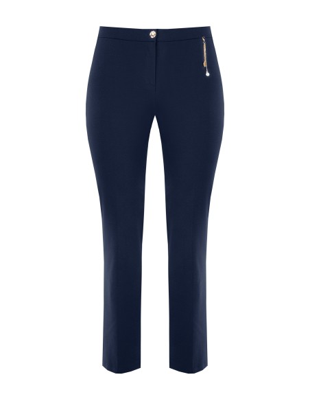 Pantalon droit curvy en scuba crêpe avec détail bijou chaînes et perle Rinascimento Curvy