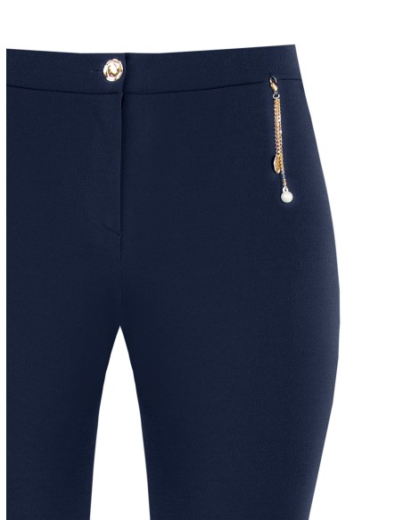 Pantalon droit curvy en scuba crêpe avec détail bijou chaînes et perle Rinascimento Curvy