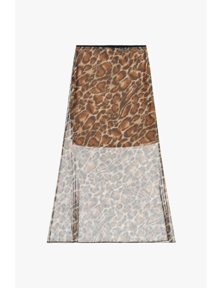 Jupe longue à imprimé animalier avec panneaux transparents Dixie