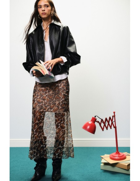 Jupe longue à imprimé animalier avec panneaux transparents Dixie